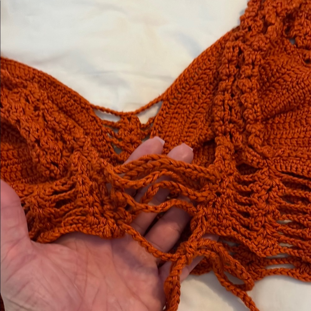 Handcrafted Crochet Top Rust Color - Picture 3 of 3